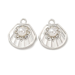Платина Подвески из сплава и АБС-пластика с имитацией жемчуга и страз., шарм в форме ракушки, платина, 18x16x6.5 мм, отверстие : 1.8 мм
