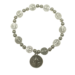 Античное Серебро Сплав святой бенедикт медальон шарм растягивающиеся браслеты, античное серебро