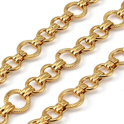Настоящее золото 18K 304 Цепи из текстурированной нержавеющей стали с кольцами, ионное покрытие (ip), несварные, с катушкой, реальный 18 k позолоченный, 12x1.5 мм и 20x9.5x4.5 мм