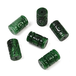Green Dyed Natural Myanmar Jade Burmese Jade Carved Beads, Column with Coin Pattern, Green, 16x10mm, Hole: 1.4mm