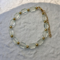 Honeydew 201 Stainless Steel Round & Handmade Lampwork Hexagon Beaded Bracelets, Golden, Honeydew, 6.69 inch(17cm)