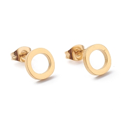 Letter O Ионное покрытие (ip) 304 серьги-гвоздики из нержавеющей стали, с уха орехов, ручная полировка, греческий алфавит, letter.o, 8.5x8.5x1 мм, штифты : 0.7 мм