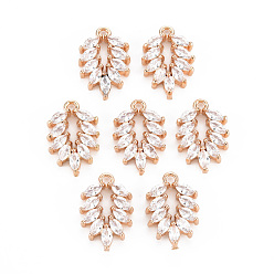 Light Gold Покрытие стойки латунь микропаве прозрачные подвески из кубического циркония, долговечный, без кадмия и без свинца, лист, золотой свет, 19.5x12.5x3.5 мм, отверстие : 1.5 мм