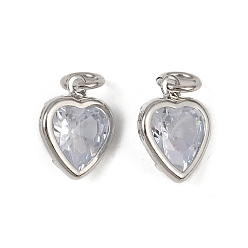 Платина Латунные микро проложить кубического циркония подвески, сердце прелести, с целью перехода в кольце, долговечный, без кадмия и без свинца, стойки покрытие, платина, 12x9.5x5 мм, отверстие : 3 мм