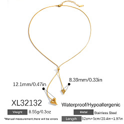 Золотой 304 Колье-лариата из нержавеющей стали с двойным сердцем, Регулируемая круглая цепочка-змейка для женщин, золотые, 20.47 дюйм (52 см)