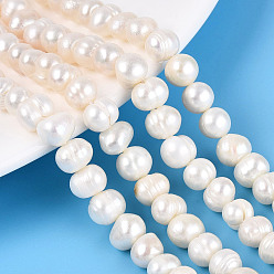 Кремово-белый Нити из натурального культивированного пресноводного жемчуга, картофель, кремово-белые, 6~7.5x5.5~10 мм, отверстие : 0.6 мм, около 51~52 шт / нитка, 13.39~13.58 дюйм (33.5~34.5 см)