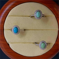 Oval 925 Кольца из стерлингового серебра с синтетической бирюзой, платина, овальные, 30x20 мм