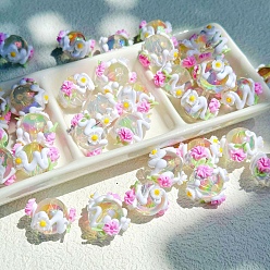 Фуксин Акриловые бусины, бусины ручной работы, круглая с цветком, фуксиново-красные, 16 мм, отверстие : 3 мм