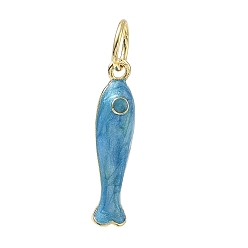 Cielo Azul Oscuro Colgantes de esmalte de bronce, encantos de pescado, con anillo de salto, larga duración plateado, chapado en rack, sin plomo y el cadmio, real 18 k chapado en oro, cielo azul profundo, 27x6x7 mm, agujero: 6 mm