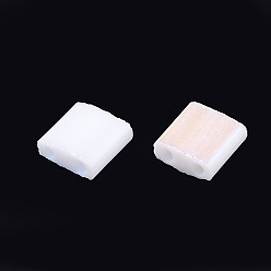 White Electroplate Opaque Glass Seed Beads, 2-Hole, Rectangle, AB Color Plated, White, 5x4.5~5.5x2~2.5mm, Hole: 0.5~0.8mm