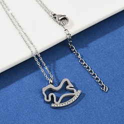 Нержавеющая Сталь Цвет 304 ожерелья из нержавеющей стали с подвеской в виде лошади-качалки и кристаллами из горного хрусталя для женщин, цвет нержавеющей стали, 17.40 дюйм (44.2 см)