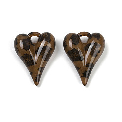 Коричневый Непрозрачные кабошоны из смолы, сердце с печатью леопарда, кофе, 27x20x8.5 мм, отверстие : 3.5 мм
