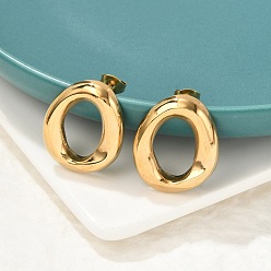 Настоящее золото 18K 304 овальные серьги-гвоздики из нержавеющей стали, реальный 18 k позолоченный, 31x25 мм