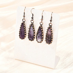 Аметист Серьги-капли из натурального аметиста из латуни, без кадмия и без свинца, Красная медь, 49x11.5 мм