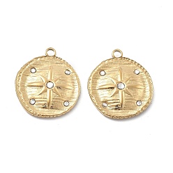 Настоящее золото 18K 304 из нержавеющей стали горный хрусталь подвески, ионное покрытие (ip), плоская круглая звезда, реальный 18 k позолоченный, 21x18x3 мм, отверстие : 1.8 мм