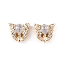 Настоящее золото 14K Стойки обшивки латунь микро проложить кубического циркония бусы, долговечный, без свинца и без кадмия, бабочка со слезой, реальный 14 k позолоченный, 10.5x12x6.5 мм, отверстие : 1.8 мм