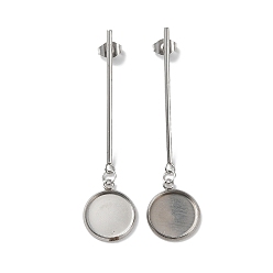 Нержавеющая Сталь Цвет Не тускнеет 304 фурнитура для сережек-гвоздиков из нержавеющей стали, серьги настройки, плоско-круглые, цвет нержавеющей стали, 56x14 мм, штифты : 0.8 мм, лоток : 12 мм