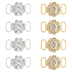 Золотой & Серебряный 8 шт. 2 цвета латунные подвески-подвески со стразами, Декоративное украшение в виде цветочных звеньев для бикини, золотой и серебряный, 28x16x6 мм, внутренний диаметр: 4x10 мм, 4 шт / цвет