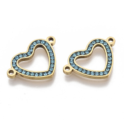 Синий Циркон 304 соединительные звенья нержавеющие, со стразами, сердце, золотые, синий циркон, 14x21x2 мм, отверстие : 1.5 мм