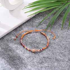 Mixed Stone Adjustable Nylon Thread Braided Bead Bracelets, with Round Natural & Synthetic Gemstone Beads and Glass Seed Beads, Inner Diameter: 1-3/4~3-3/8 inch(4.5~8.5cm)