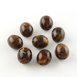Кокосово-Коричневый Овальной имитация драгоценных камней акриловые бусины, кокосового коричневый, 15x13 мм, Отверстие : 2.5 мм , около 310 шт / 500 г