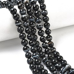 Полосатый Агат Натуральные черные полосатые агатовые / полосатые агатовые бусины, круглые, окрашенная и подогревом, класс А, 8.5 мм, отверстие : 0.8 мм, около 47 шт / нитка, 14.96'' (38 см)