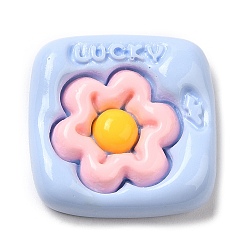 Square Opaque Flower Resin Cabochons, Geometric Cabochons, Square, 23x23.5x6mm