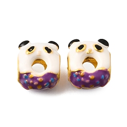 Панда Эмали сплава Европейский бисером, бусины с большим отверстием, пончик, матовый золотой цвет, панда, 12x10x7 мм, отверстие : 4.5 мм