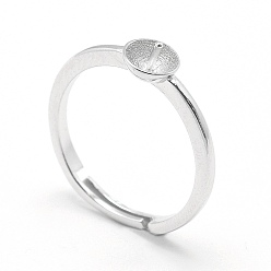 Platinum Anti-Tarnish Rhodium Plated 925 Sterling Silver Finger Design Ring Mounts Fittings with Pearl Seat, For Half Drilled Beads, Flat Round, Platinum, Tray: 5.5mm, 16.5mm, Pin: 0.7mm