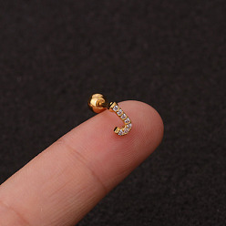 Letter J 316l серьги для хряща из хирургической нержавеющей стали с микропаве из прозрачного кубического циркония, золотые, буква J, 6 мм, штифты : 1.2 мм
