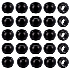 Черный 25шт 304 европейские бусины из нержавеющей стали, бусины с большим отверстием, круглые, чёрные, 10x7 мм, отверстие : 6 мм