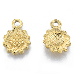 Echt 18 k vergoldet Ionenbeschichtung (IP) 304 Edelstahlanhänger, Blume, echt 18 k vergoldet, 17.5x12.5x2.5 mm, Bohrung: 2 mm