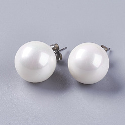 Белый Гальванические серьги-гвоздики с жемчугом, с 304 фурнитурой из нержавеющей стали, белые, 25.5x14 мм, контактный: около 0.6 mm