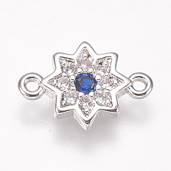 Платина Латунные микро проложить кубических ссылки циркония, цветок, синие, платина, 10x7x1.5 мм, отверстие : 0.5 мм
