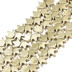 Light Gold Plated Electroplate Non-magnetic Synthetic Hematite Beads Strands, Matte Style, Crown, Light Gold Plated, 6.5x8x3mm, Hole: 1mm, about 82~84pcs/strand, 14.96 inch~15.75 inch(38~40cm)