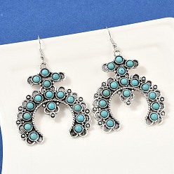 Темно-бирюзовый Серьги-подвески из искусственного сплава бирюзы для женщин, крестик, античное серебро, темные бирюзовый, 68x44.5 мм