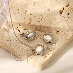 Нержавеющая Сталь Цвет Модный овал 304 комплект из серег-гвоздиков и ожерелий с подвесками из нержавеющей стали для женщин, цвет нержавеющей стали