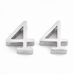 Number Tarnish Resistant 304 Stainless Steel Pendants, Number, Stainless Steel Color, Num.4, 12x10x3mm, Hole: 1.8mm