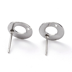 Stainless Steel Color Non-Tarnish 304 Stainless Steel Stud Earring Findings, Flat Round, Stainless Steel Color, 10x1mm, Hole: 1.4mm, Inner Diameter: 5mm, Pin: 0.8mm