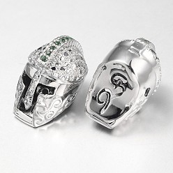 Платина Латунные микро проложить кубического циркония бусы, гладиаторский шлем, платина, 18x11x13 мм, отверстие : 1 мм