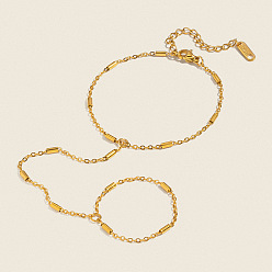Настоящее золото 18K Минималистичные бамбуковые браслеты 304 браслеты из нержавеющей стали с звеньями, браслеты-цепочки для женщин, реальный 18 k позолоченный, 6.30 дюйм (16 см)