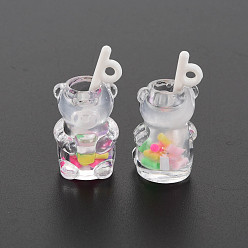 WhiteSmoke Imitation Bubble Tea Transparent Resin Pendants, Polymer Clay inside, with Acrylic Cup, Bear, WhiteSmoke, 28x14x13mm, Hole: 1.8mm
