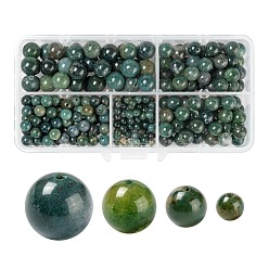Moss Agate 340Pcs 4 Style Natural Moss Agate Beads, Round, 4mm/6mm/8mm/10mm, Hole: 0.8~1mm