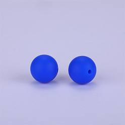 Blue Round Silicone Focal Beads, Chewing Beads For Teethers, DIY Nursing Necklaces Making, Blue, 15mm, Hole: 2mm