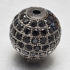 Gunmetal CZ Brass Micro Pave Cubic Zirconia Round Beads, Gunmetal, 10mm, Hole: 2mm