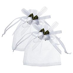 Белый 70шт. 3мешки из органзы с цветочным узором на завязках, мешки для хранения конфет, прямоугольные, белые, 12x10x0.01 см