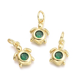 Средний Морско-зеленый Латунные микро проложить кубического циркония подвески, с целью перехода в кольце, Морская черепаха, реальный 18 k позолоченный, средний морской зеленый, 12x8.7x2.5 мм, перемычки: 5x0.8 мм, внутренний диаметр: 3 мм