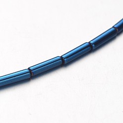 Blue Plated Electroplate Non-magnetic Synthetic Hematite Bead Strands, Tube, Blue Plated, 8x2mm, Hole: 1mm, about 51pcs/strand, 15.7 inch