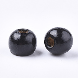 Black Dyed Natural Wood Beads, Round, Lead Free, Black, 16x15mm, Hole: 4mm, about 800pcs/1000g