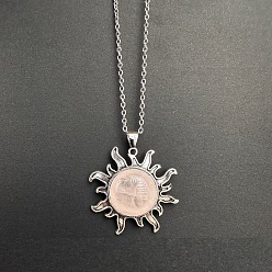 Розовый Кварц Подвеска в виде солнца из натурального розового кварца, цепочка из сплава, винтажное ожерелье, платина, 19.69 дюйм (50 см)